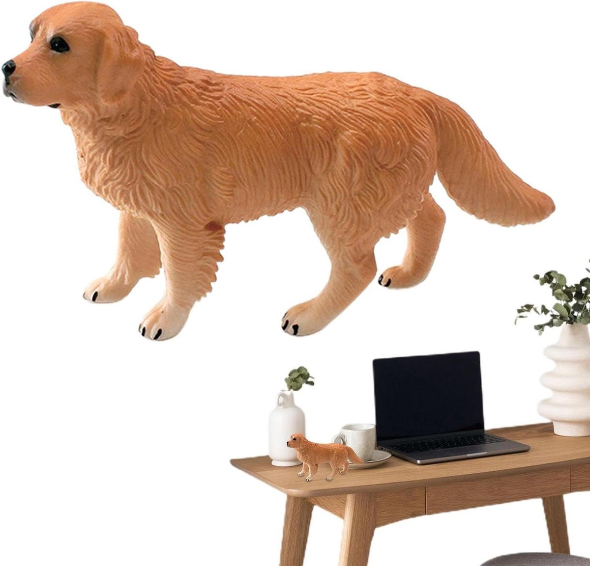 Realistische Golden Retriever Hondenfiguur - Mini Dierenbeeldje voor Decoratie - 10 cm