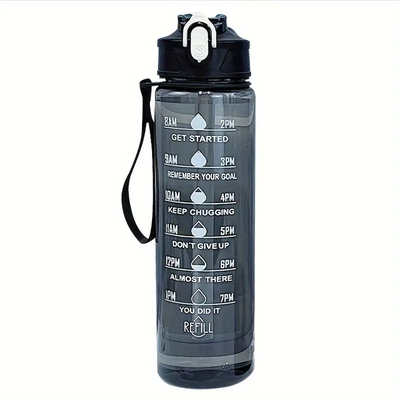 Modern Mode Marketplace Motivational Water Bottle With Time Marker Leak Proof BPA Free Gym Bottle black