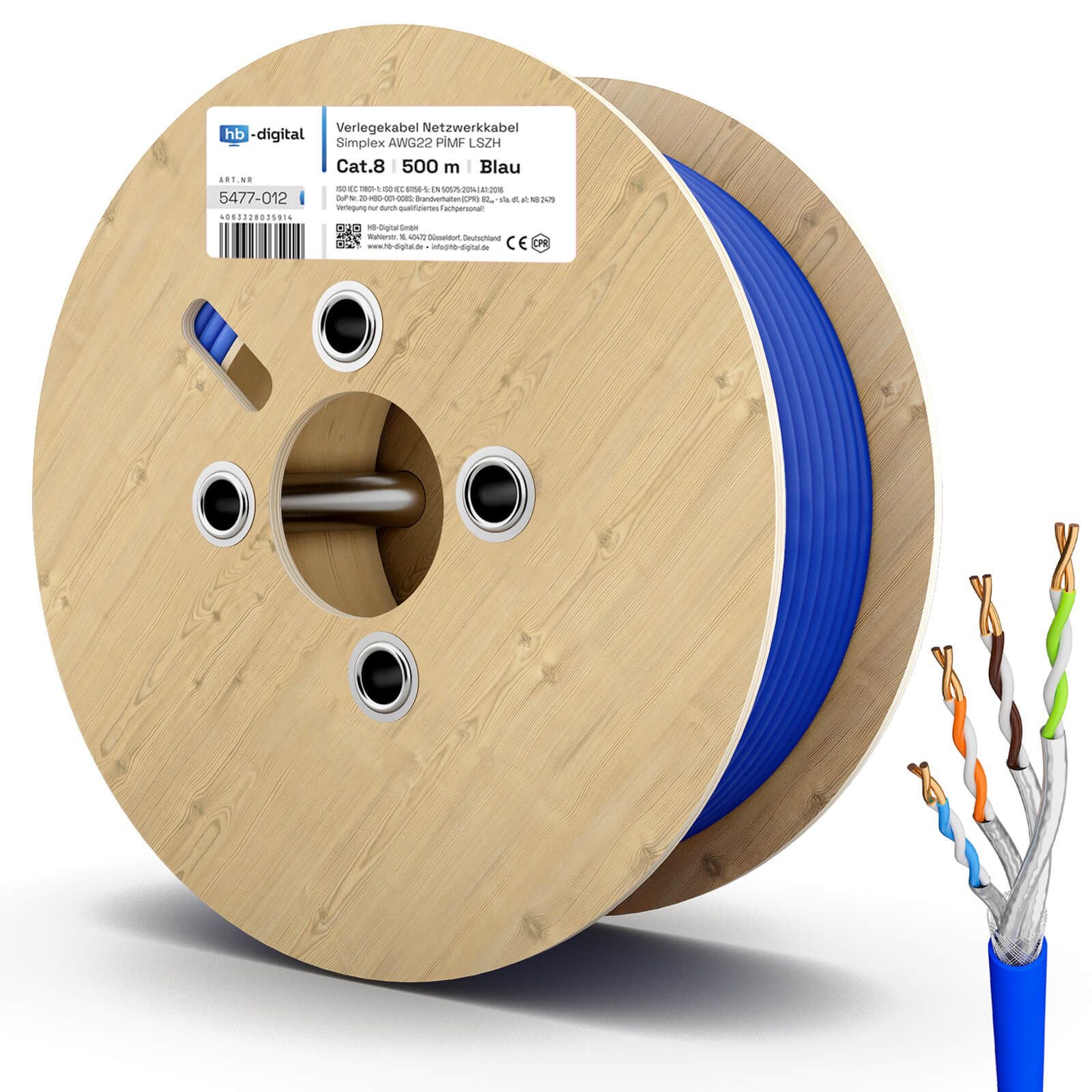 Verlegekabel,Netzwerkkabel CAT.8 Blau 500m