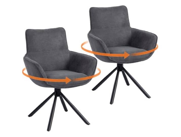 HOMCOM Esszimmerstuhl 2er Set Drehbar Küchenstuhl Armlehne Dunkelgrau Mit Samtoptik, Metallbeine, Loungesessel, Polsterstuhl, Sessel, für Esszimmer Wohnzimmer