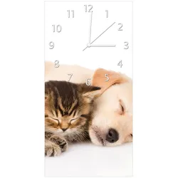 Wallario Uhr 30 x 30 cm, schwarze Zeiger Katze und Hund in Harmonie - Kuschelnde Tiere