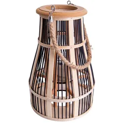 Solarleuchte Außen Gartenlaterne Stehleuchte Glas Bambus Feuereffekt H 24 cm LED