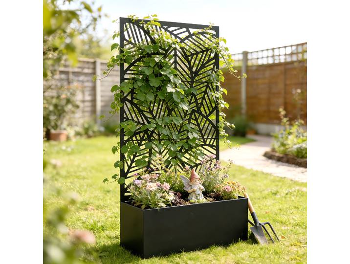 Outsunny Jardinière avec Treillis Métal Noir 90x30x170 cm