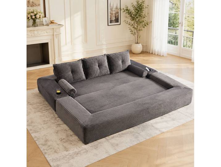 Canape Convertible 232x98x80\, Cord Gris Foncé Havrya