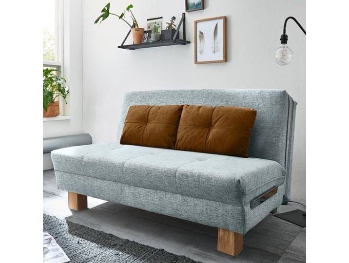 Schlafsofa Valda Webstoff mit Lattenrost Kunstfaser 88x144x97cm Blau klappbar und ausziehbar skandinavisch