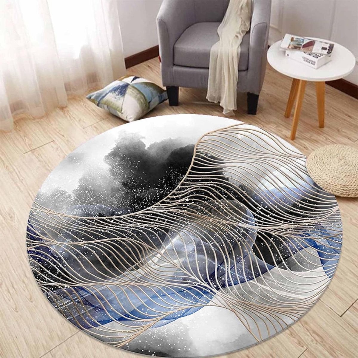 Rond Abstract Vloerkleed Blauw Grijs - 250 cm