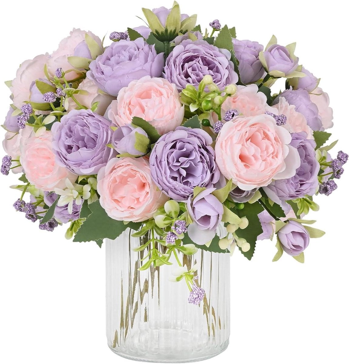 Kunstbloemen Pioenen - Roze en Paarse Nepbloemen Bosjes van Zijde - 30 cm