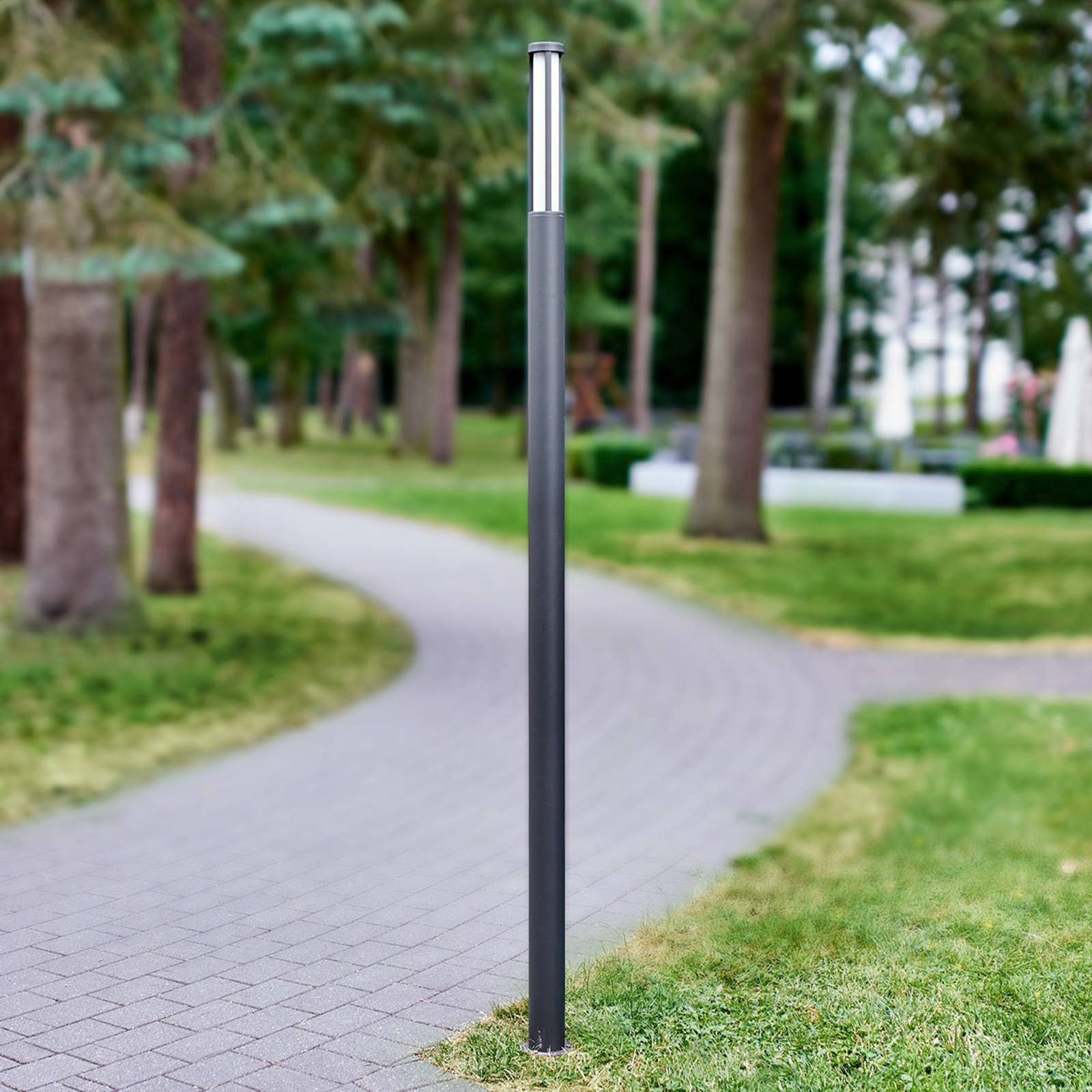 Lucande LED outdoor light Sidny, 220 cm, anthracite, IP54 Sidny, Black, Aluminium, Modern, Post Light
