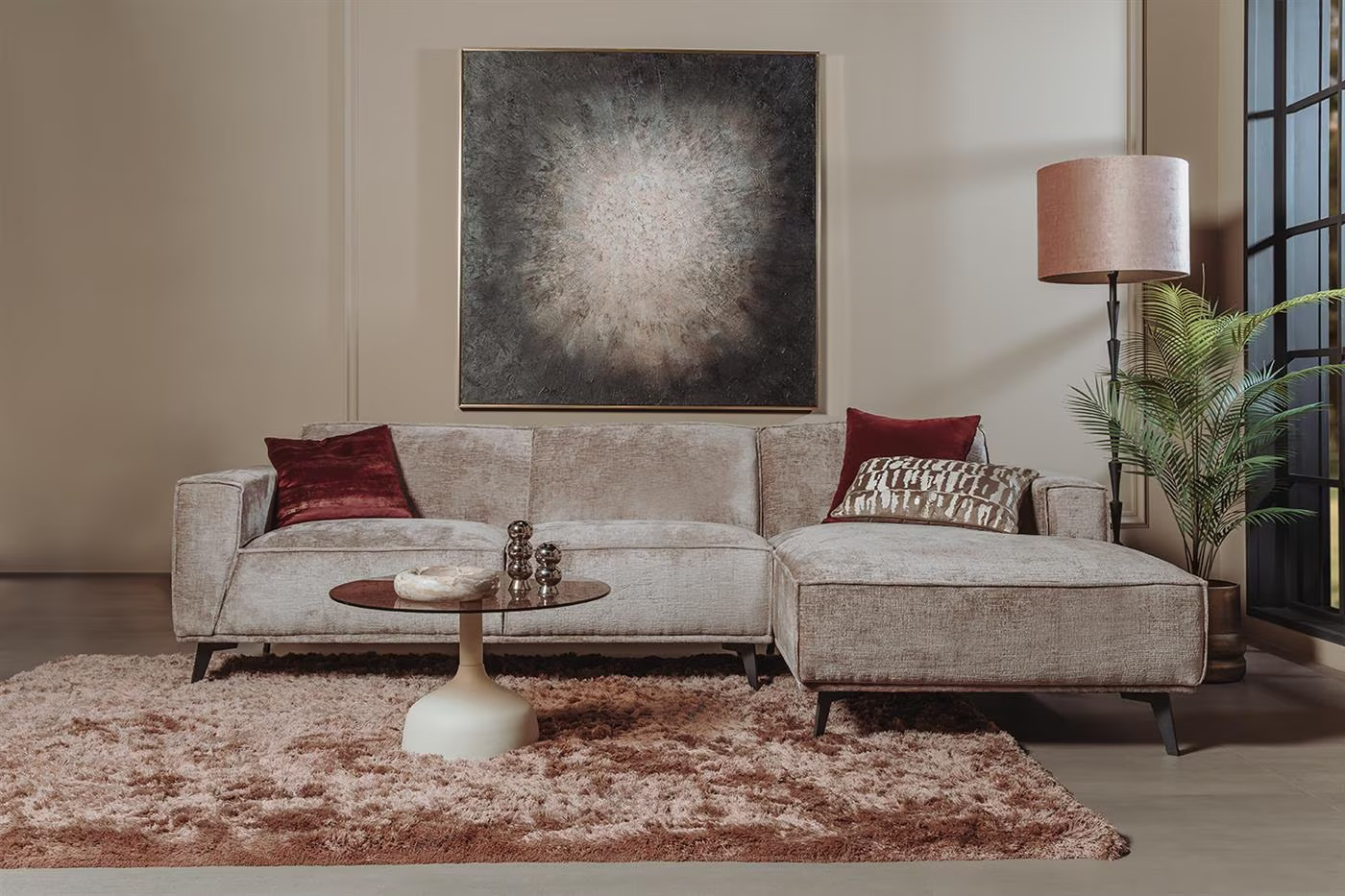 Tower Living Loungebank Leeds Rechts, 280 cm, Modern, Taupe