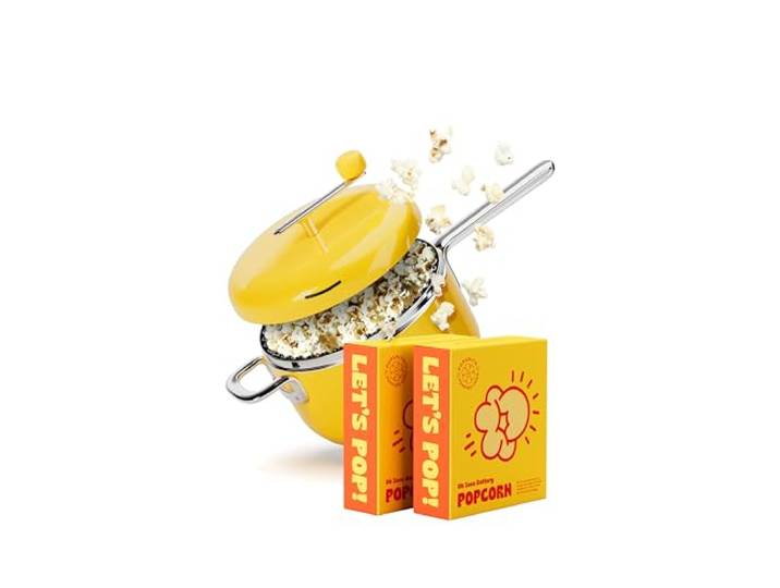 POPSMITH Starter-Set in Butter – 6 Quart Popcorn-Maschine mit 5 Kino-Popcorn und 5 Wasserkocher, Mais-Popcorn-Kits – Edelstahl-Popcorn-Maschine, kompatibel mit allen Herdarten