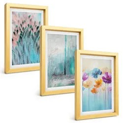 BILDER SET 3er Set - 20x30 cm Goldrahmen - Hintergrundmuster mit Pastellblumen