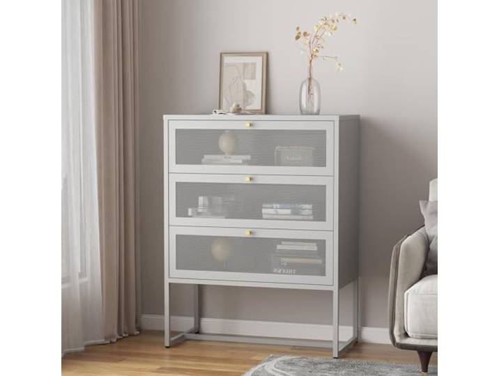 [en.casa] Büroschrank Sund mit 3 Schubladen Aktenschrank Schubladenschrank Wohnzimmerschrank 105 x 80 x 40 cm Mehrzweckschrank Metallschrank Stahl Sideboard Kommode Grau