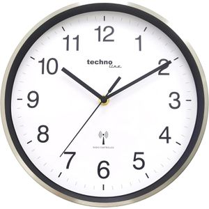 Technoline Wanduhr WT 8925, Kunststoff, analog, Funkuhr, Ø 25 cm, silber, schwarz
