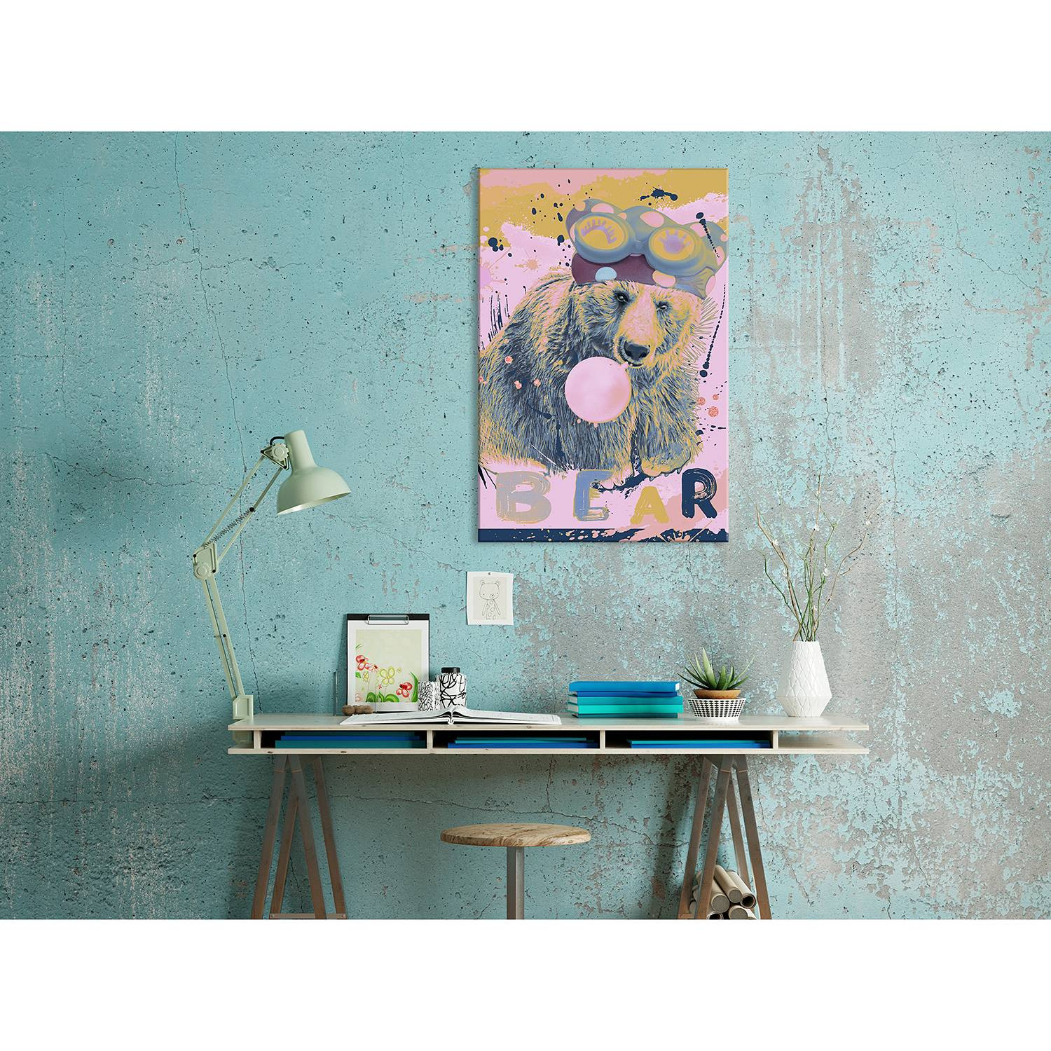 home24 Bär abstracte illustratie op linnen, multicolor, 40 x 60 cm
