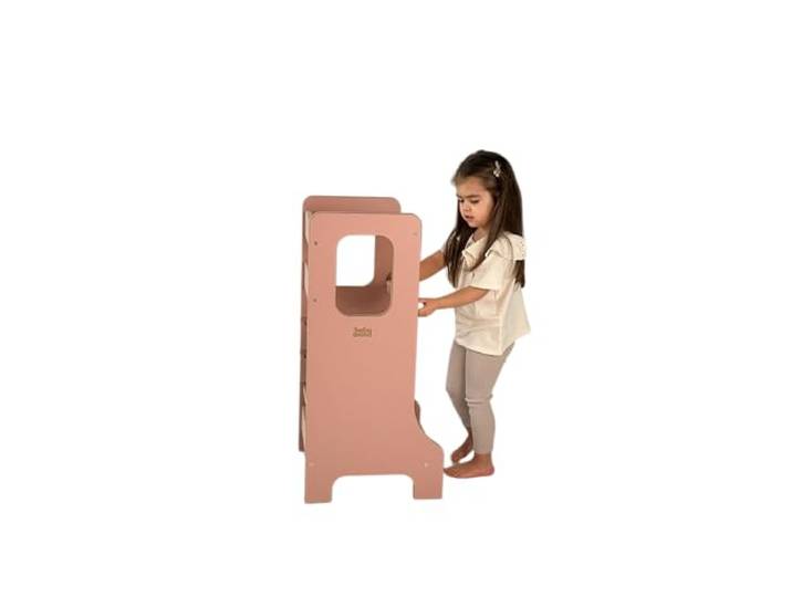 Lernturm extra sicher Küchenhelfer rosa Montessori Rosa Lernturm für Kinder Verstellbare Plattform Küchenhelfer aus Holz Kitchen Helper pink Montessori Lernturm