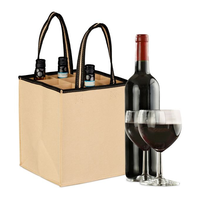 Relaxdays Set van 9 Flessentassen voor 9 flessen, beige