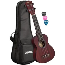 Cascha Soprano Ukulele Mahogany Red Lefthand (incl. Bag padded, 3 Picks) (Soprano), Ukulele, Rot
