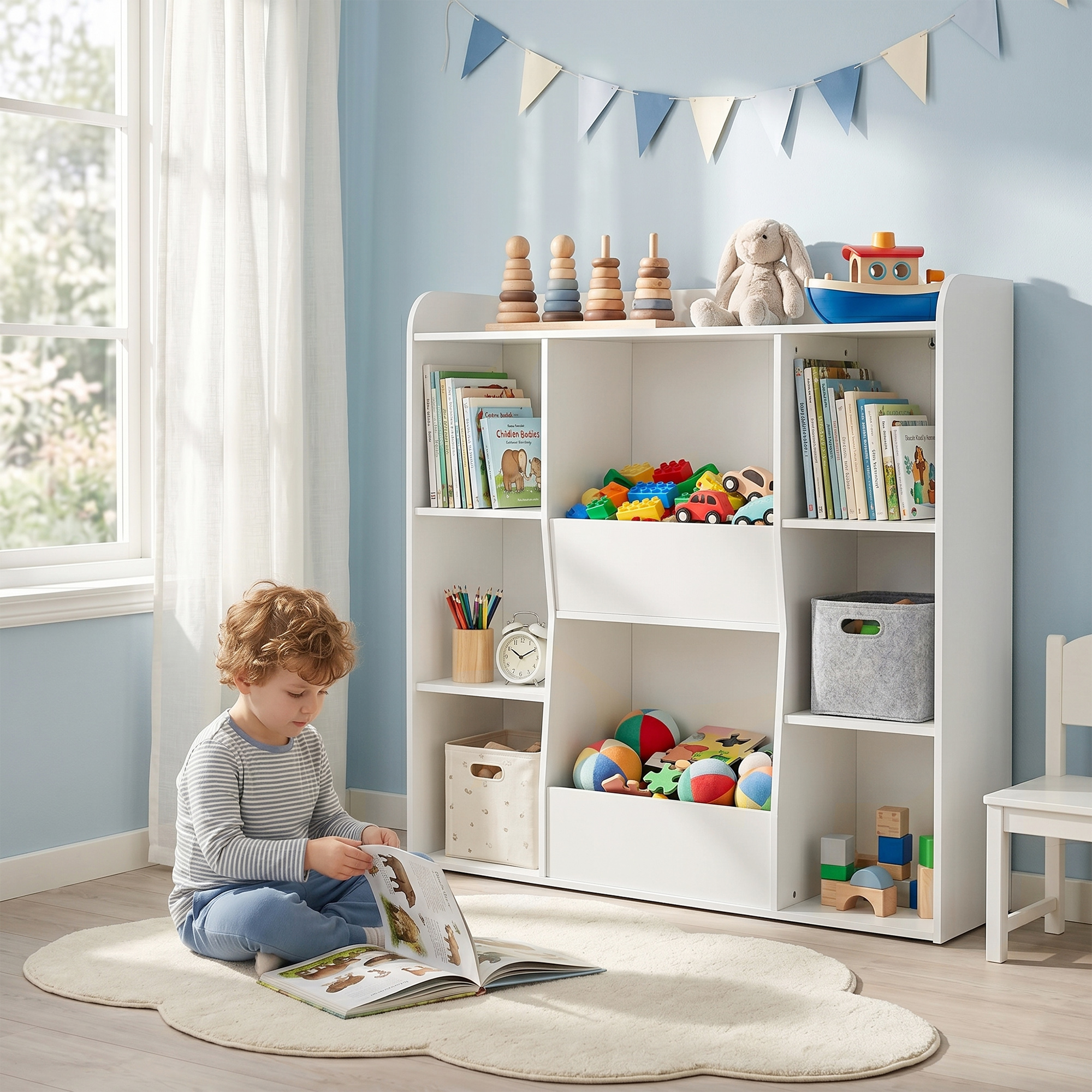 Aiyaplay Mobile Contenitore per Bambini, Libreria per Bambini con 8 Scomparti e Ripiano Superiore, 104x29x101,5 cm, Bianco   Aosom Italy