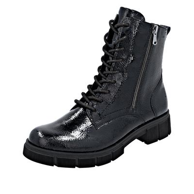 Schnürstiefelette REMONTE, Damen, Gr. 38, wärmend, schwarz, Lacklederimitat, glänzend, Schuhe Schnürstiefelette, Schnürboots, Stiefelette, Profilsohle, mit Glitzer-Schnürsenkel