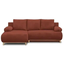 Mika, Sofa + Bettsofa, Ecksofa linksseitig - 3 Sitze - Rostfarbener Cordstoff - Aufbewahrungsbox - 192 x 84 x 93 cm (3-Sitzer, Ecksofa)