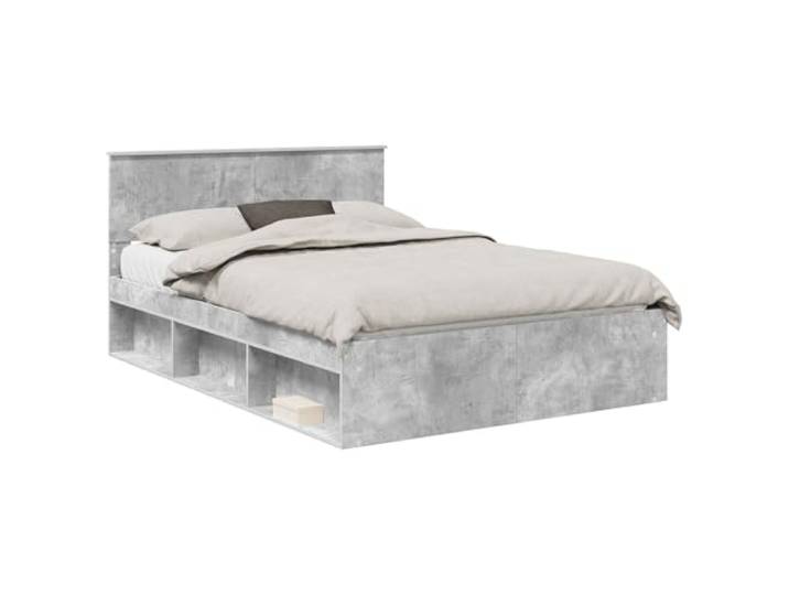 ZQQLVOO Bettrahmen mit Kopfteil Beton 140 x 190 cm Massives Kiefernholz Modernes Design, Holzwerkstoffrahmen, fester Lattenrost, Kiefernholzkopfteil, leichte Pflege
