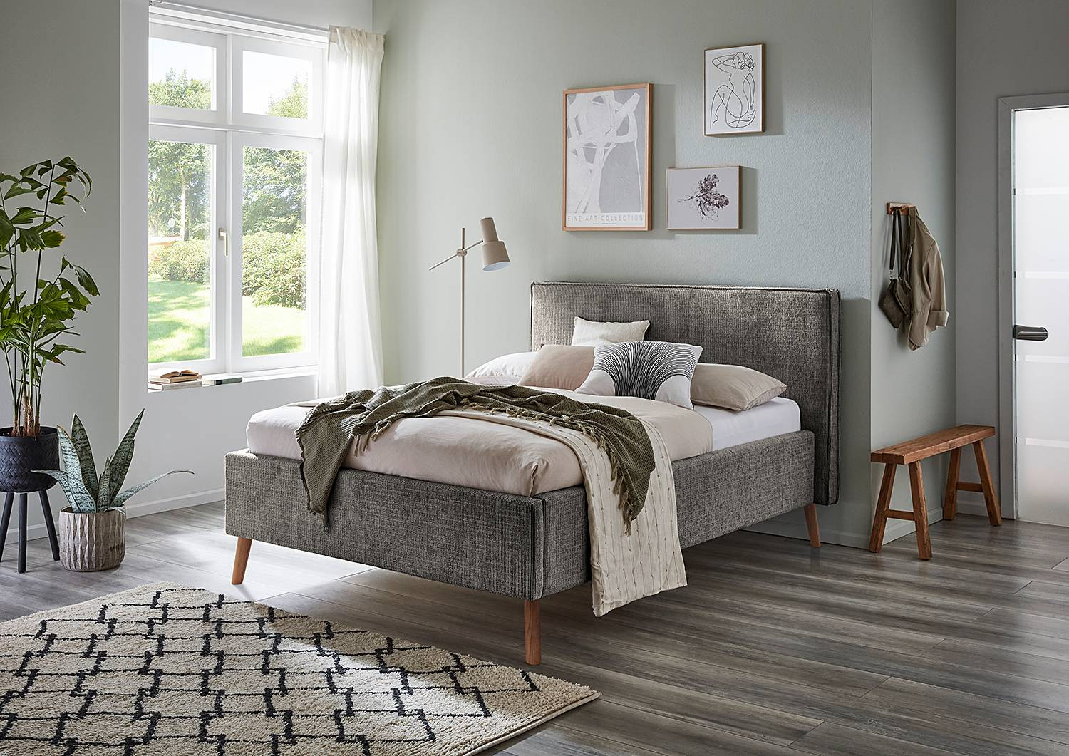 home24 Balkis Gestoffeerd bed met hoofdeinde, zwart, 140 x 200 cm