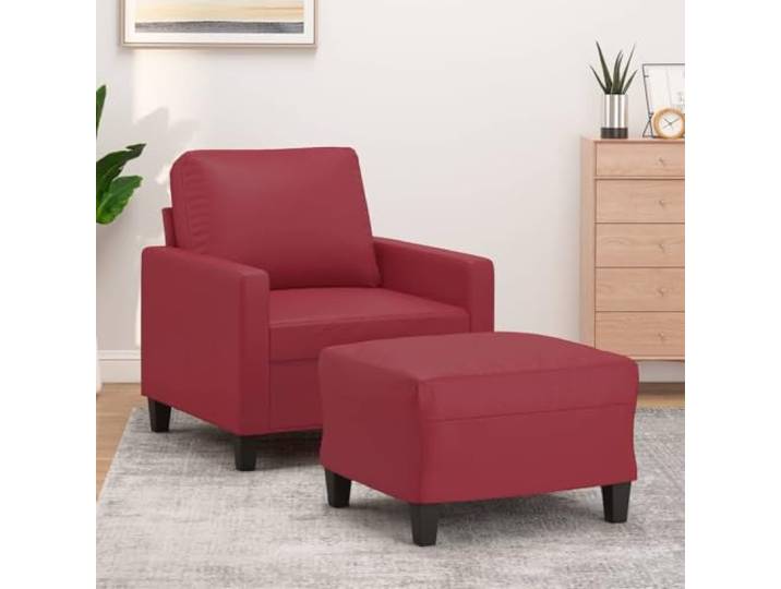 HEFZGDB Weinroter Sessel mit Hocker 60 cm Kunstleder Modernes Design Langlebiges Material Robustes Gestell Bequeme Sitzfläche Vielseitiger Fußhocker Schmutzabweisende Oberfläche