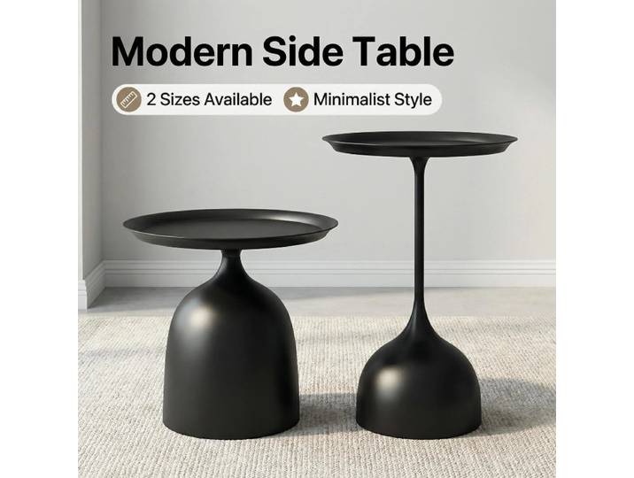 Table d'angle noire moderne et minimaliste pour salon, table d'appoint de canapé, petite table basse ronde de luxe légère