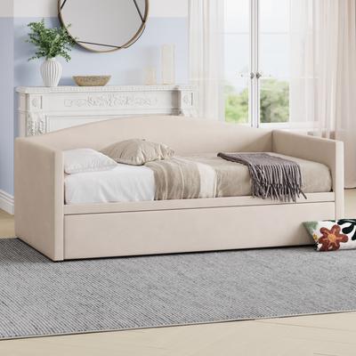 GREATPLANINC Twin Size Upholstered Sofa Bed Daybed with Extended Pop Up Trundle
