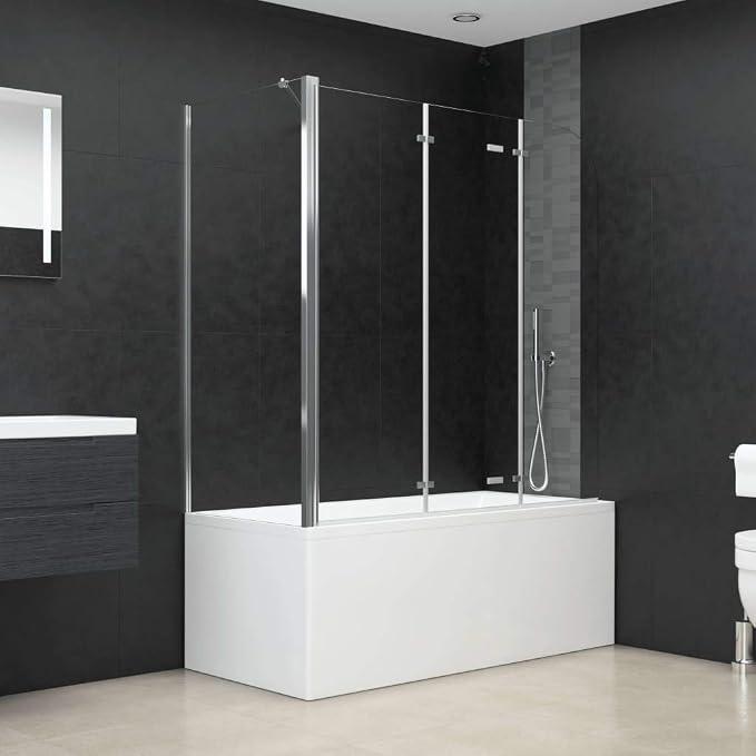 Duschabtrennung 120x69x130 cm, Badewannenaufsatz aus Hartglas mit Aluminiumprofil, klappbare Duschwand für Badezimmer, Spritzschutz für Wanne