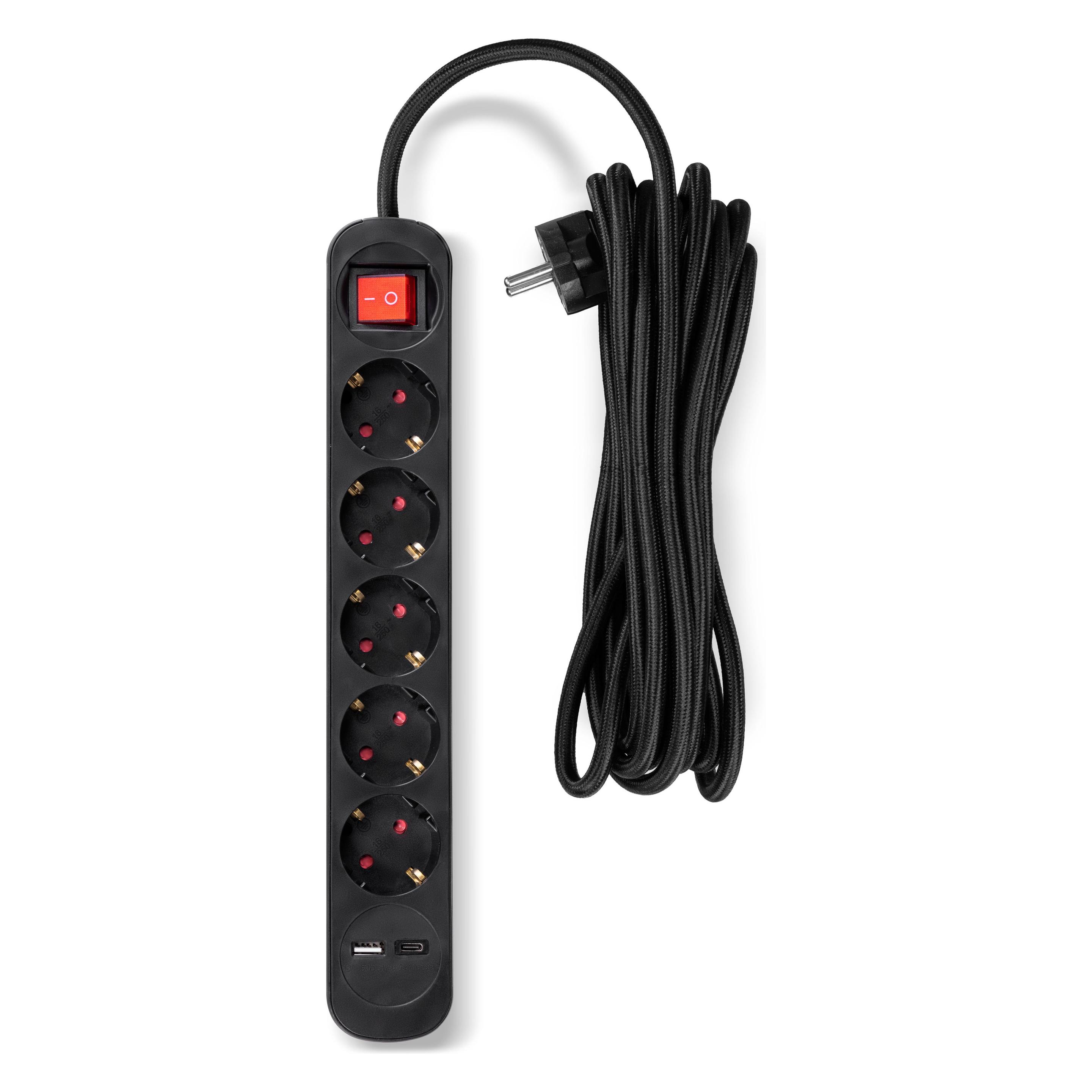 Fuj Tek 7-piece extension cable, 5m, braided, black (5 m, USB-A, USB-C) (47717759)