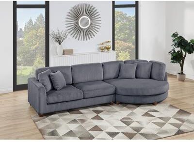 Esofastore Modern Style 2pc Sectional Sofa Round Chaise Dark Gray Finish