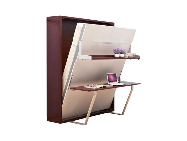Xlmoebel Schrankbett Multifunktionales Schreibtisch-Regal-Bett in Holzoptik (Transformer Kleiderschrank) Hergestellt in Europa