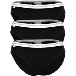 LACOSTE Damen Slips, 3er Pack - Brief, Unterwäsche, Cotton Stretch, Logobund, einfarbig Schwarz / XS