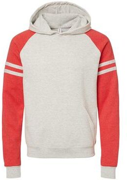 Jerzees 97CR NuBlend Varsity Colorblock Hooded Sweatshirt in Oatmeal Heather/Fiery Red Heather size 3XL   Cotton Polyester