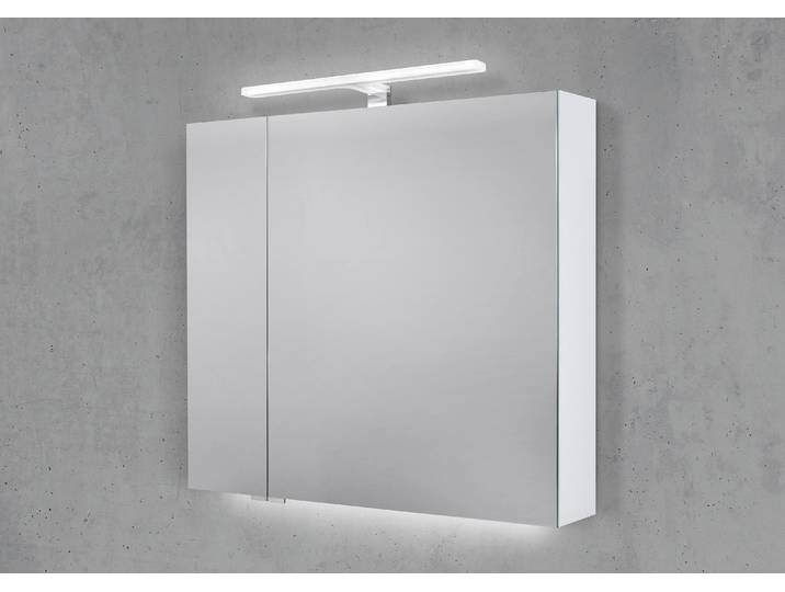 Spiegelschrank 80 cm mit MULTI LED Acryl Aufsatzleuchte Doppelspiegeltüren