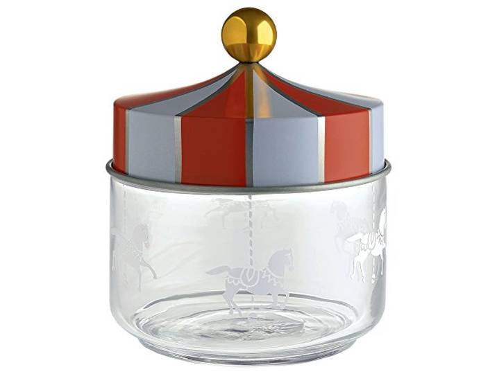 Alessi Circus MW30/50 - Pot à Nourriture Design en Verre Sérigraphié avec Couvercle en Fer Blanc\, 50 cl