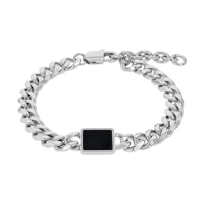 Panzerarmband AMOR, silber (edelstahlfarben, schwarz, schwarz), Armbänder, Herren, 23cm, Edelstahl, Panzerarmband, mit Achat