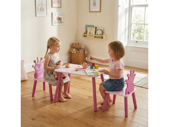 HOMCOM Table Chaises Enfant Princesse Bois Rose