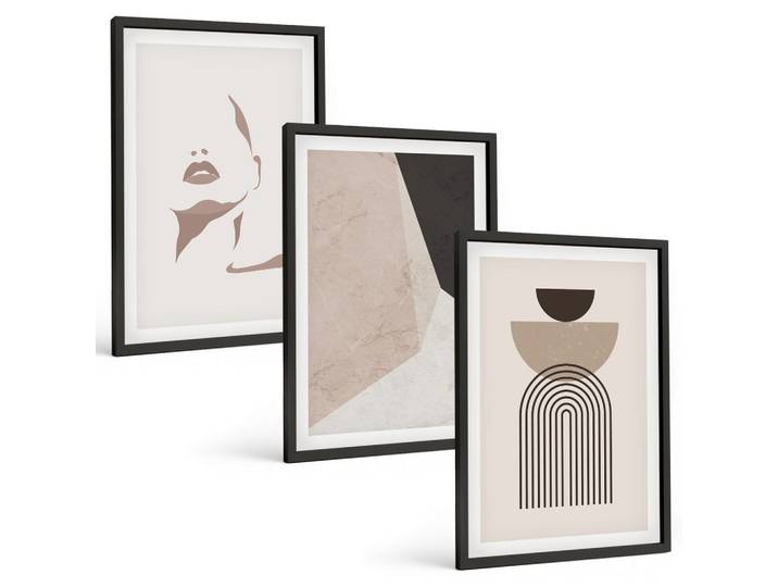 BILDER SET 3er Set - 40x60 cm Schwarzer Rahmen - Abstrakte Gesichtsformen