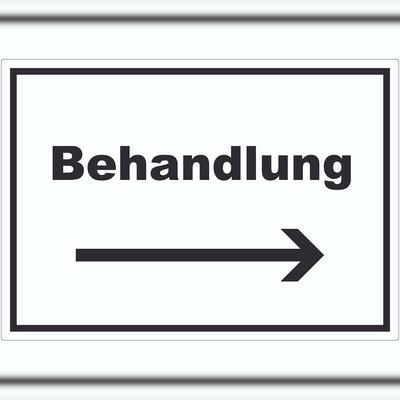 HB-Druck Behandlung Aufkleber mit Text und Richtungspfeil rechts Behandlungsraum waagerecht A5 (148x210mm)