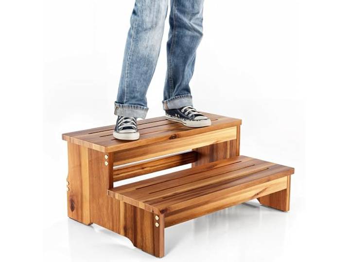 TINAMO 63,5 cm langer Tritthocker für Erwachsene – Akazienholz, 227 kg – Holzerhöhung, 2-stufige Spa- und Whirlpool-Treppe für Pool – robuste 2-Stufenhocker für Bett, Küche, Outdoor (zum Patent