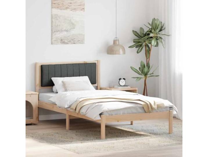Massives Kiefernholz modernes Bettgestell Polsterkopfteil Dunkelgrau 100 x Bettgestell mit gepolstertem Kopfteil Dunkelgrau 100x200 cm Massives Kiefernholz Stabil Modernes Design Lattenrost