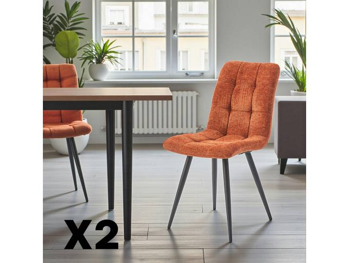 Chaise en tissu damier (lot de 2) LOMBARDIE - Terracotta