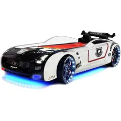Autobett Kinderbett "Roadster Police" LED Sound Sportsitze Lattenrost Spoiler 90x190 cm