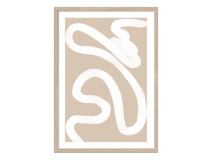Tableau Abstract Line Graphics Panneau de fibres de bois à densité moyenne MDF , pelliculé Blanc/Beige 105 x 75 x 3cm
