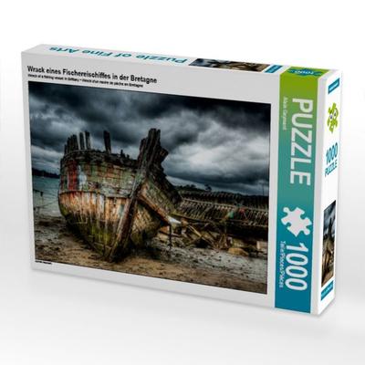 CALVENDO Puzzle Wrack eines Fischereischiffes in der Bretagne | 1000 Teile Lege-Größe 64x48cm Foto-Puzzle für glückliche Stunden