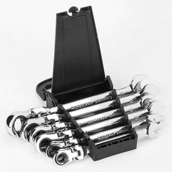 Allecto Plus Set van 6 ratelsleutels 8-17 mm, Chrome Vanadium, Zilver