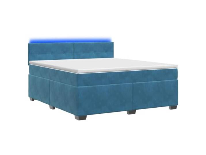KTHLBRH Boxspringbett mit Matratze und blauer LED 160 x 200 cm Samt Kopfteil in verschiedenen Höhen verstellbar, Taschenfedern, USB-Anschluss, abnehmbare Abdeckungen mit Reißverschluss