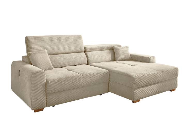 Ecksofa Cord elektrisch ausfahrbar grau-beige 277 cm - SLIDER
